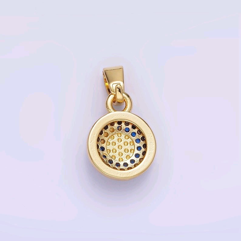 14K Gold Filled Turquoise CZ Round Pendant Micro Pave Gemstone Charm DIY