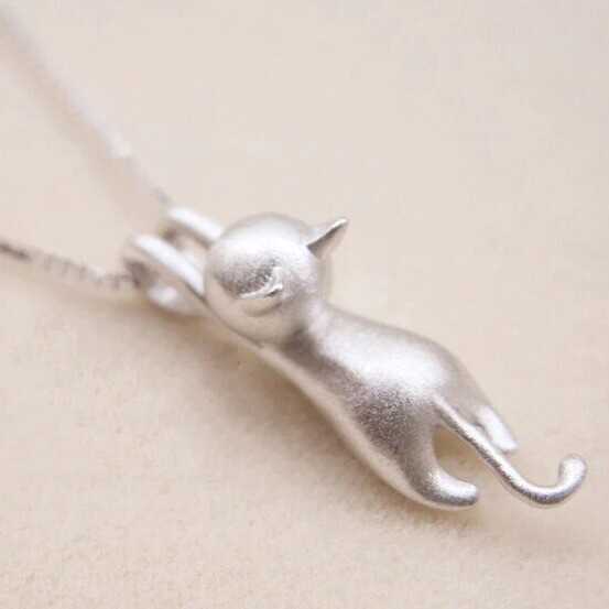 Sterling Silver Love Cute Cat Kitty Pendant Necklace 18″ Chain Women Gift USA
