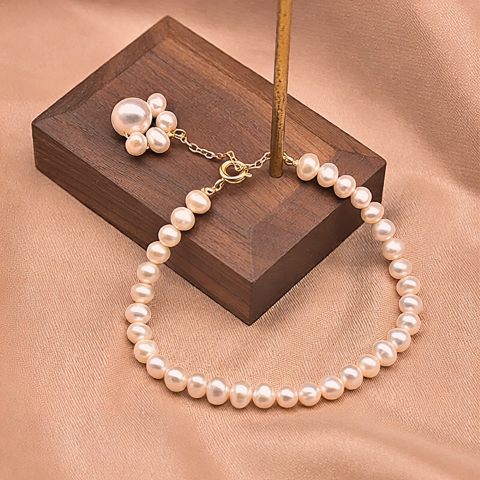 18K Gold Plated Freshwater Pearl Turquoise Bracelet Women’s Adjustable Gift
