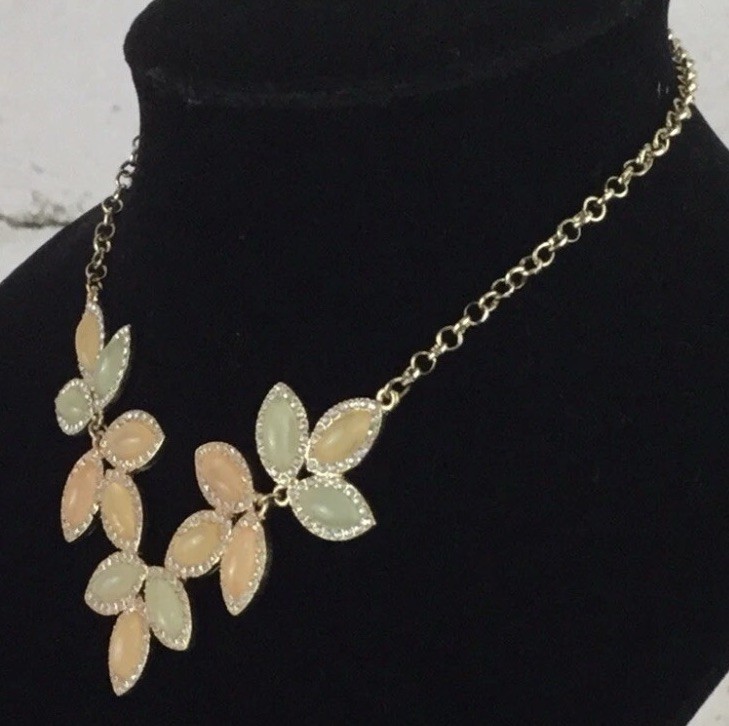 Lauren Conrad Floral Choker Statement Gold Toned Pale Green & Champagne Stones