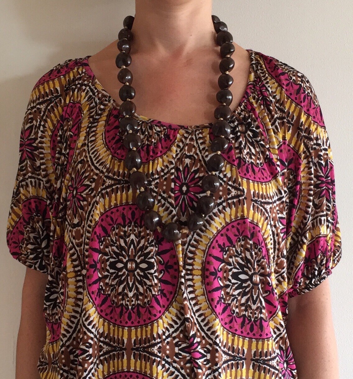 Kukui Hawaiian Lei Brown Necklace on Beige Ribbon from Hawaii