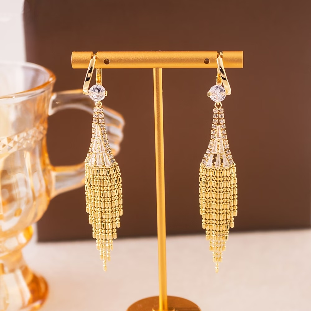 Glamorous Sparkling Tassel Dangle Earrings – Paved with Radiant Zirconia