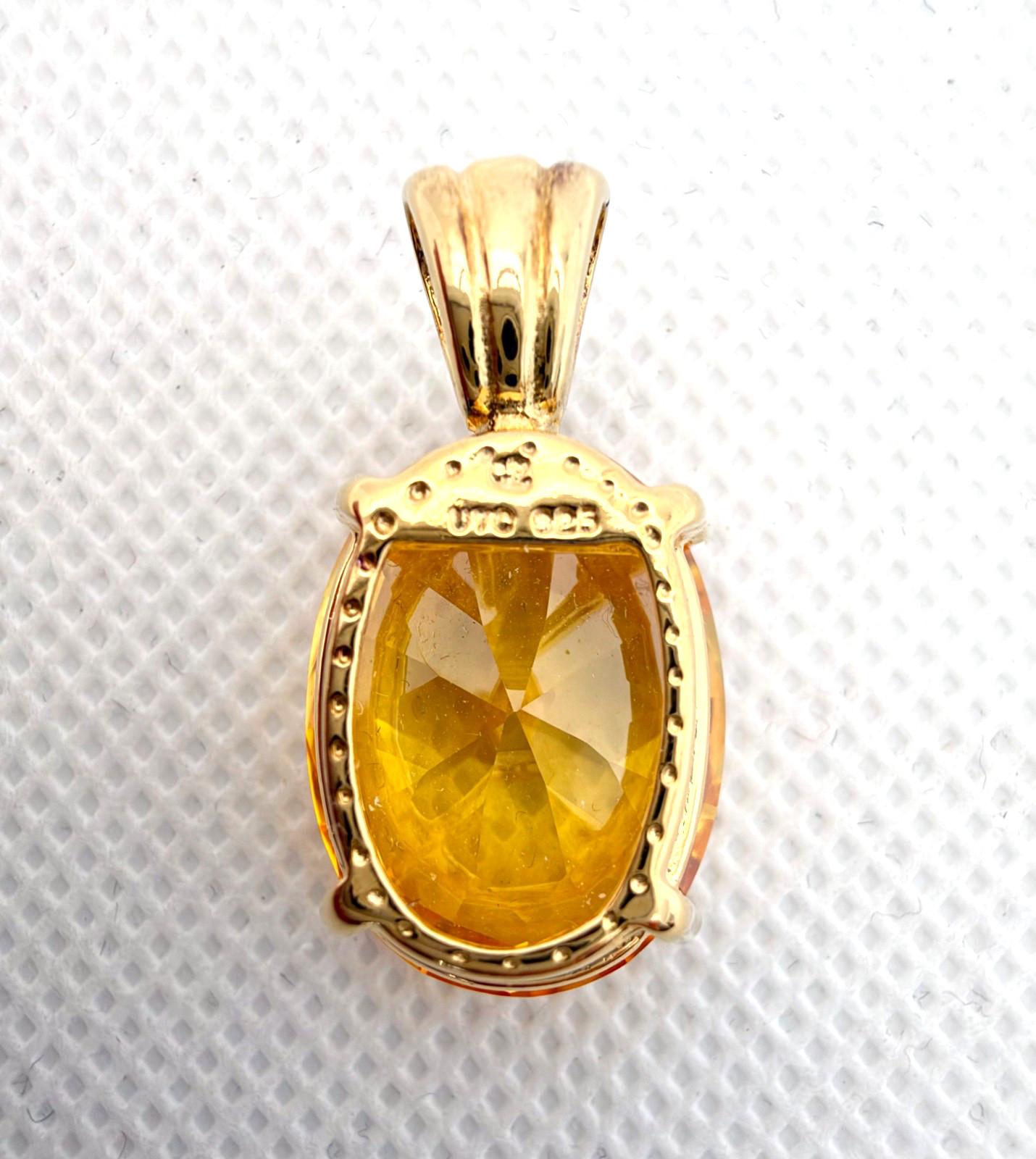 Bright Orange Oval CZ Pendant UTC Gold-Plated Sterling Silver 20 x 15 mm 9.34g