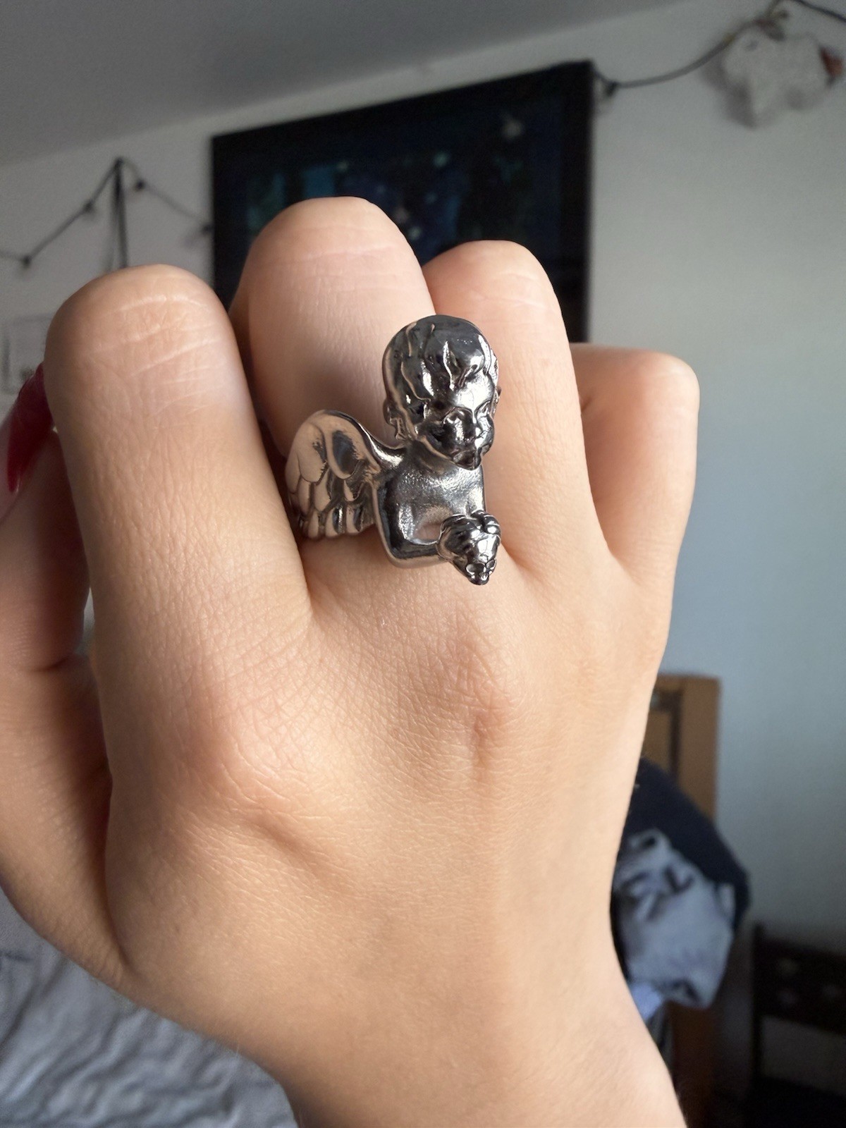 hard jewelry solid Stainless Steel Angel of Death Ring Size 7