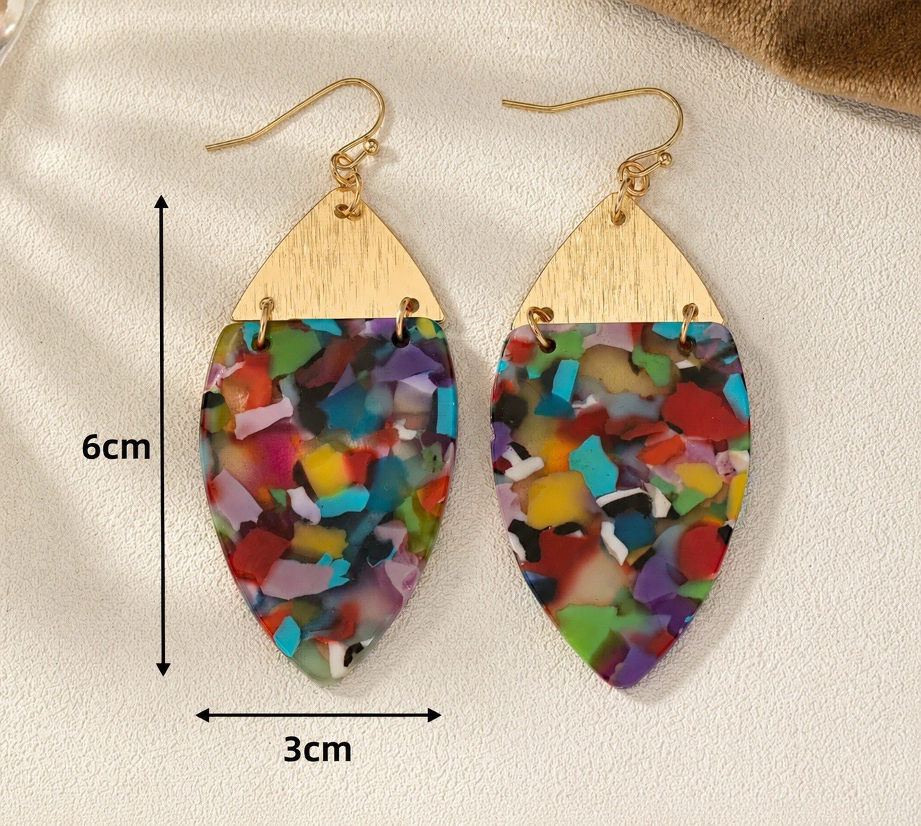 Multicoloured Acrylic & Gold Tone Earrings Geometric Statement Boho Jewellery