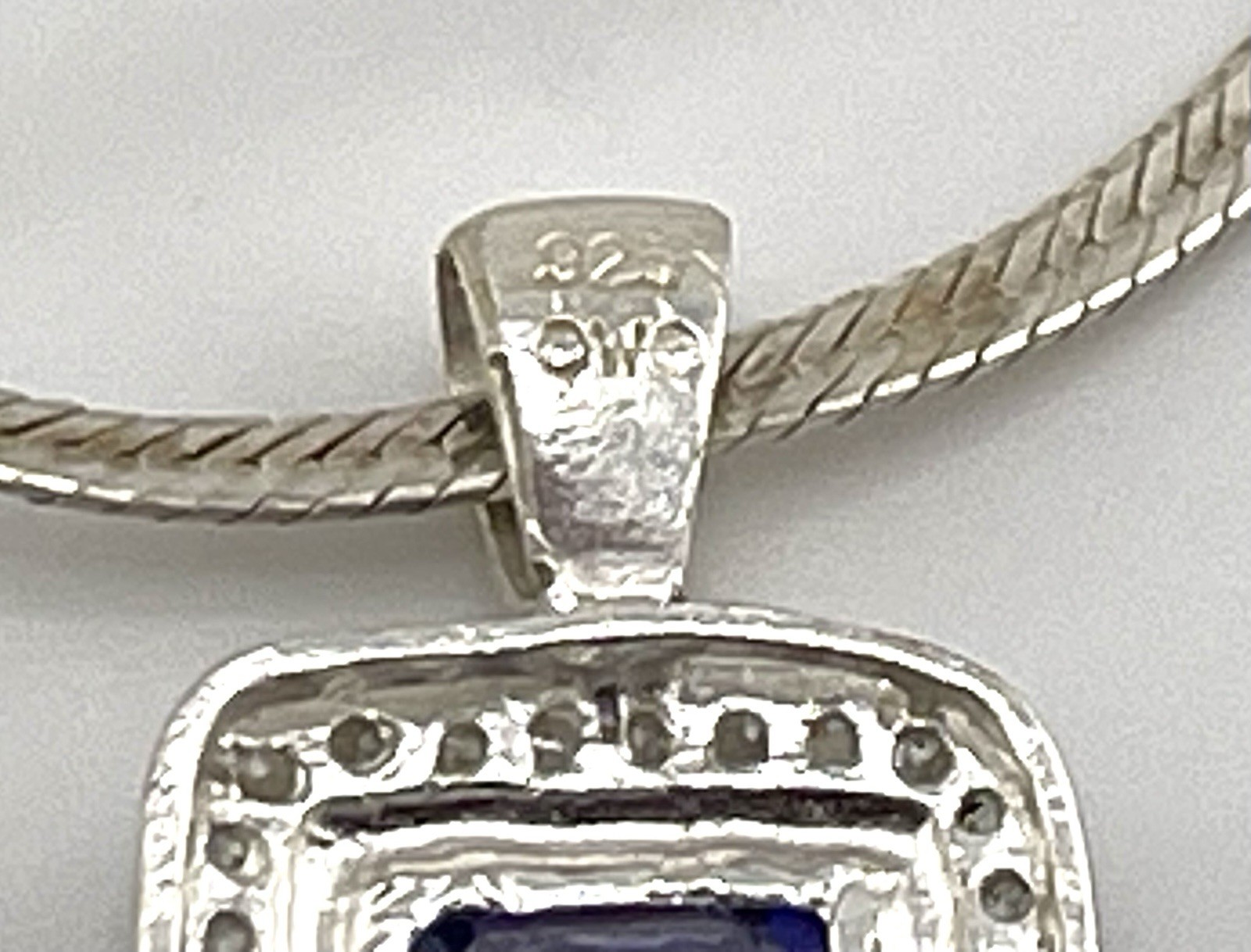 Asscher Cut Simulated Blue Tanzanite 925 Silver Pendant In 14k White Gold Plated