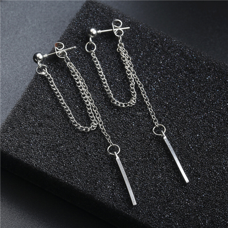 1 Pair Tassel Earring Ear Studs Pendant Silver Dangle Punk Drop Earrings Jewelry