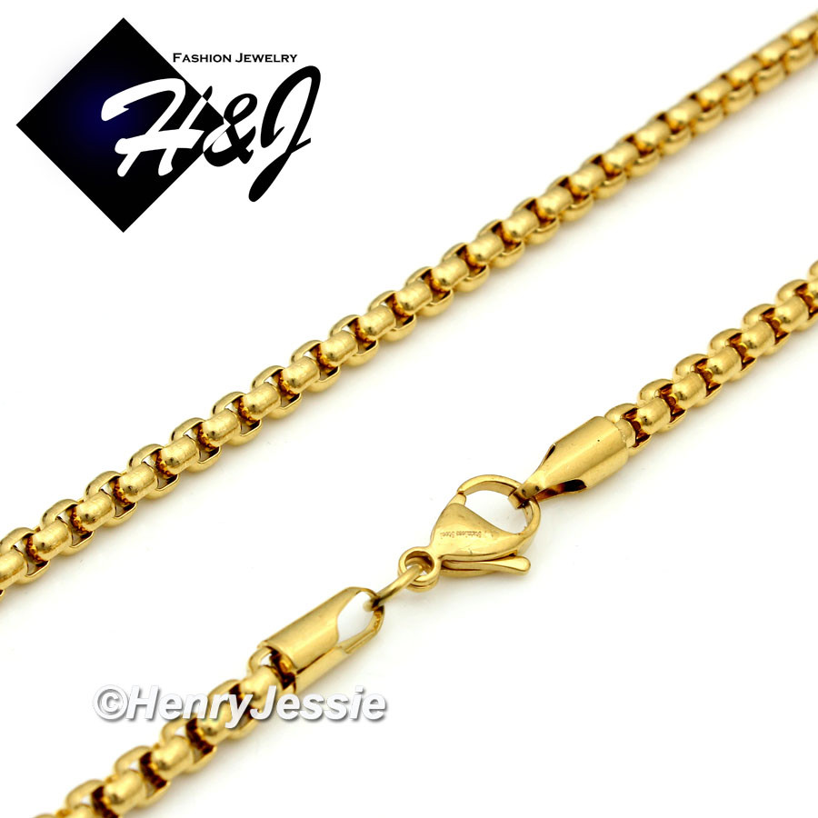 18″-36″MEN Stainless Steel 3mm Gold Plated Box Link Chain CZ Cross Pendant*127
