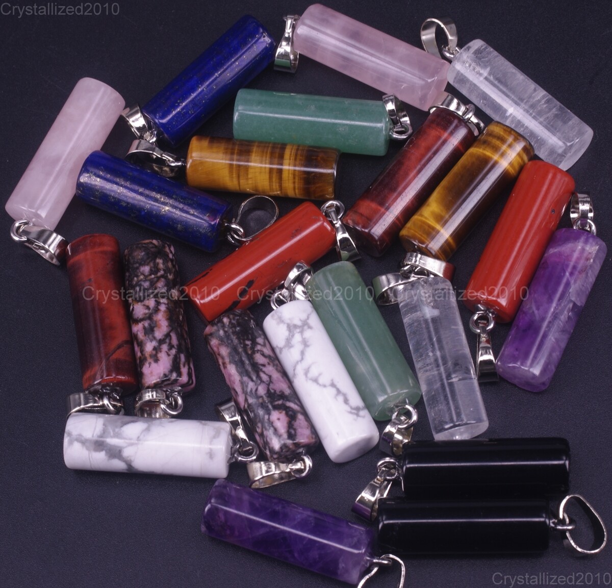 Natural Gemstones Cylinder Mixed Stone Reiki Chakra Healing Beads Pendant 8x23mm