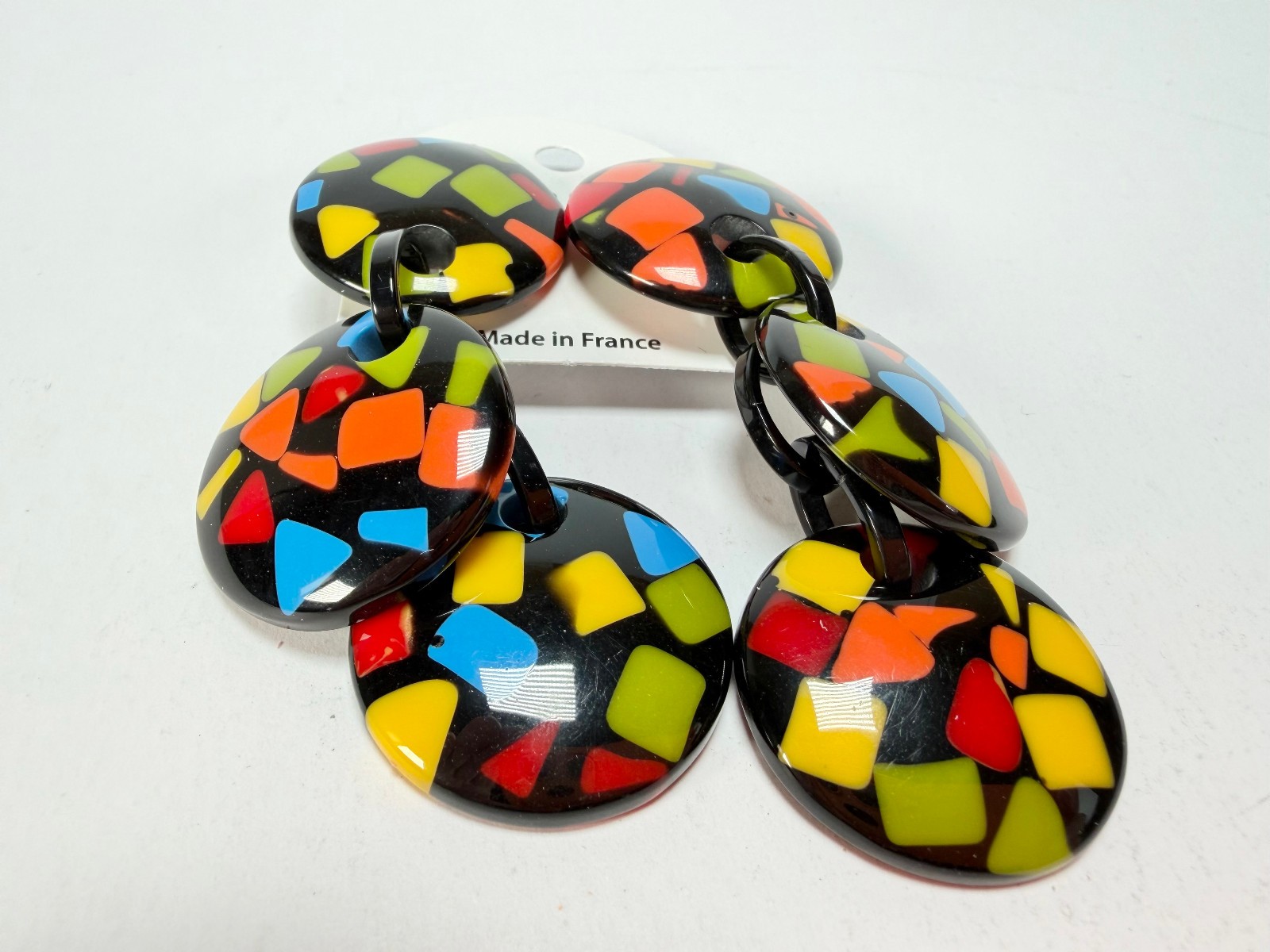 Marion Godart Confetti “Pendentif Triple Art Deco Pendant Resin Clip On Earrings