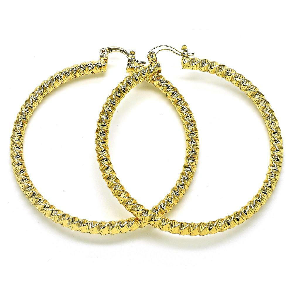 Women’s 14K Gold Filled Twist Design Medium Large Round Hoop Earrings 50mm-60mm