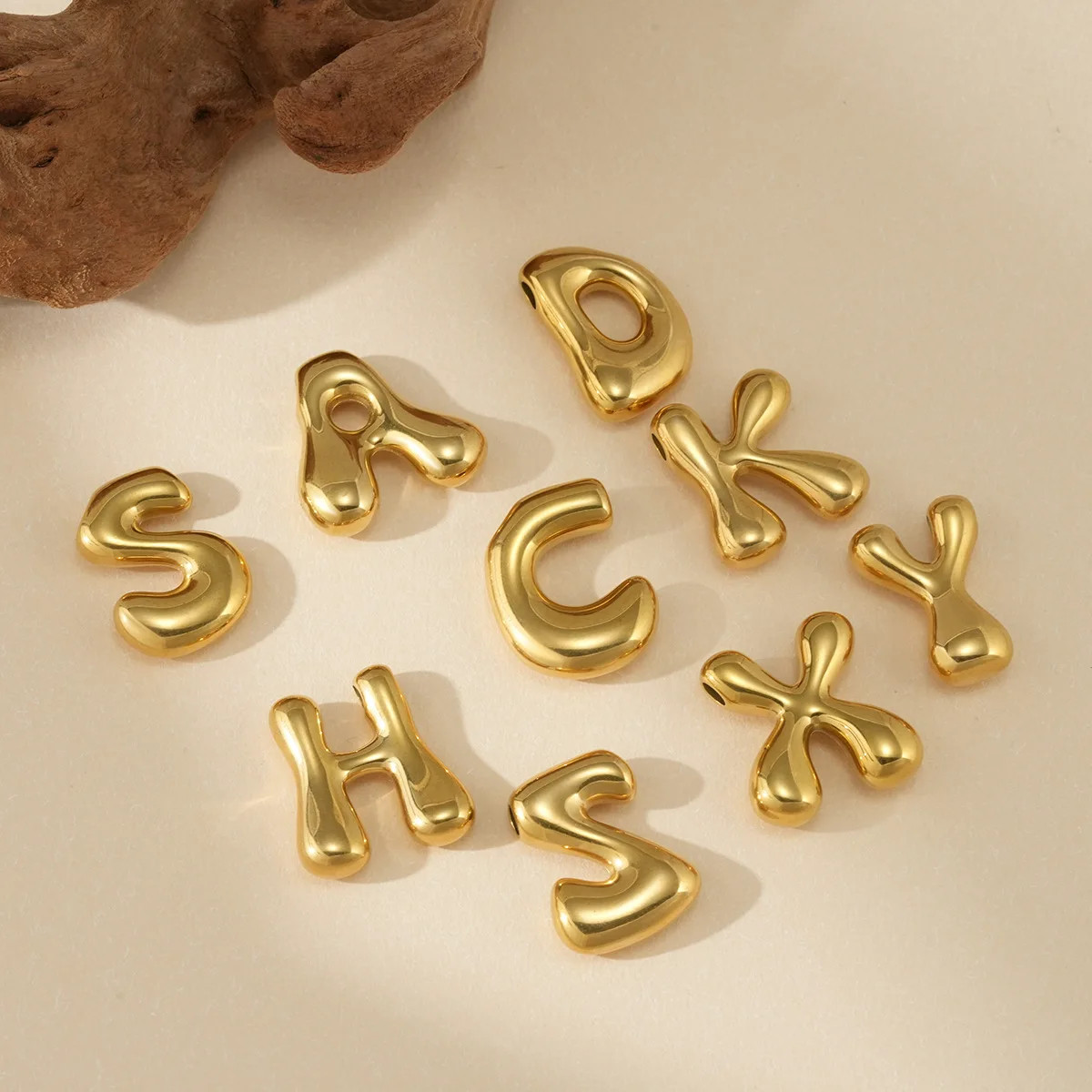 A to Z Bubble Alphabet Letter Pendant Necklace Gold Snake Chain 45cm/18inch