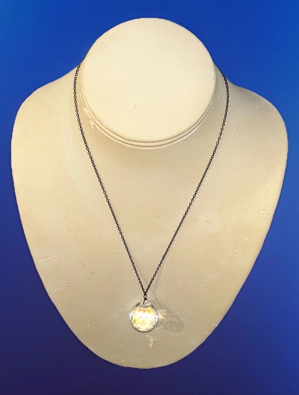 Clear Bubble Pendant On Gunmetal Chain Necklace Unique Statement Good For Layer