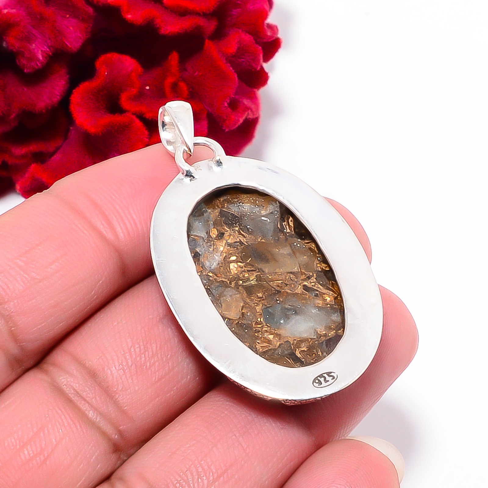 Copper Aquamarine – Brazil Gemstone 925 Sterling Silver Pendant 1.79″ P102055
