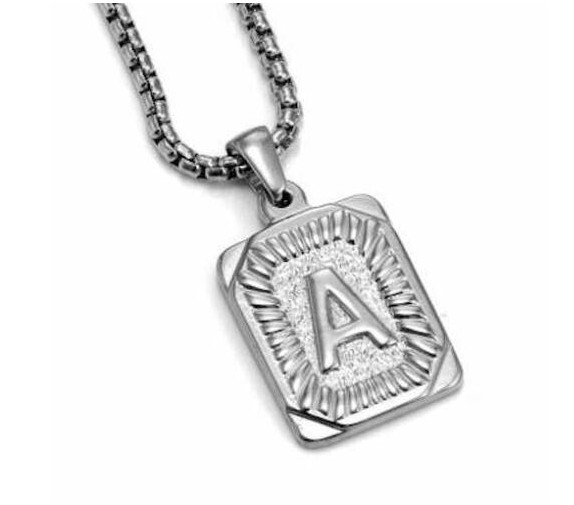 18″ Silver Stainless Steel Initial Letter Pendant Necklace Men Women
