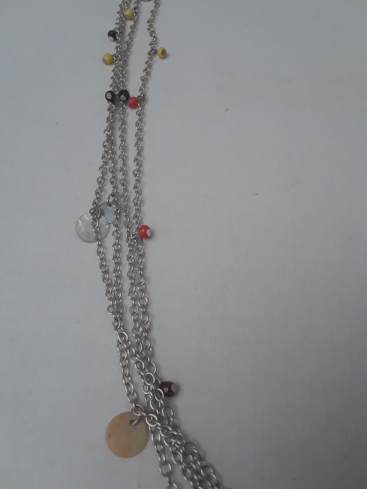 Three Strand Silver Tone Chain Beaded Necklace 34 in