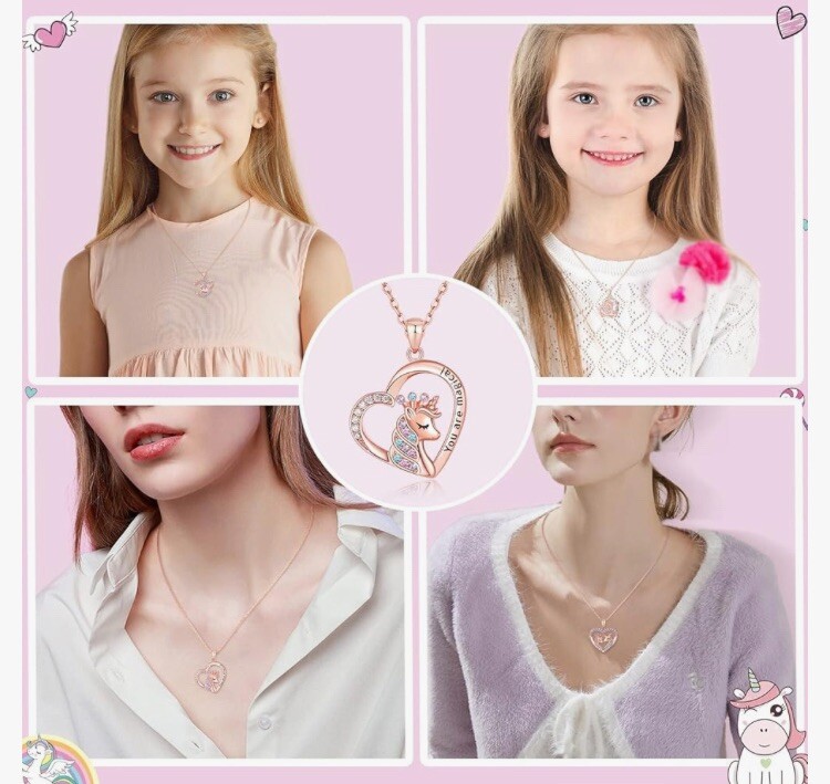 (5) Fettero Initial Earrings Huggie Hoop Letter (3) Jewlpire Unicorn Necklaces