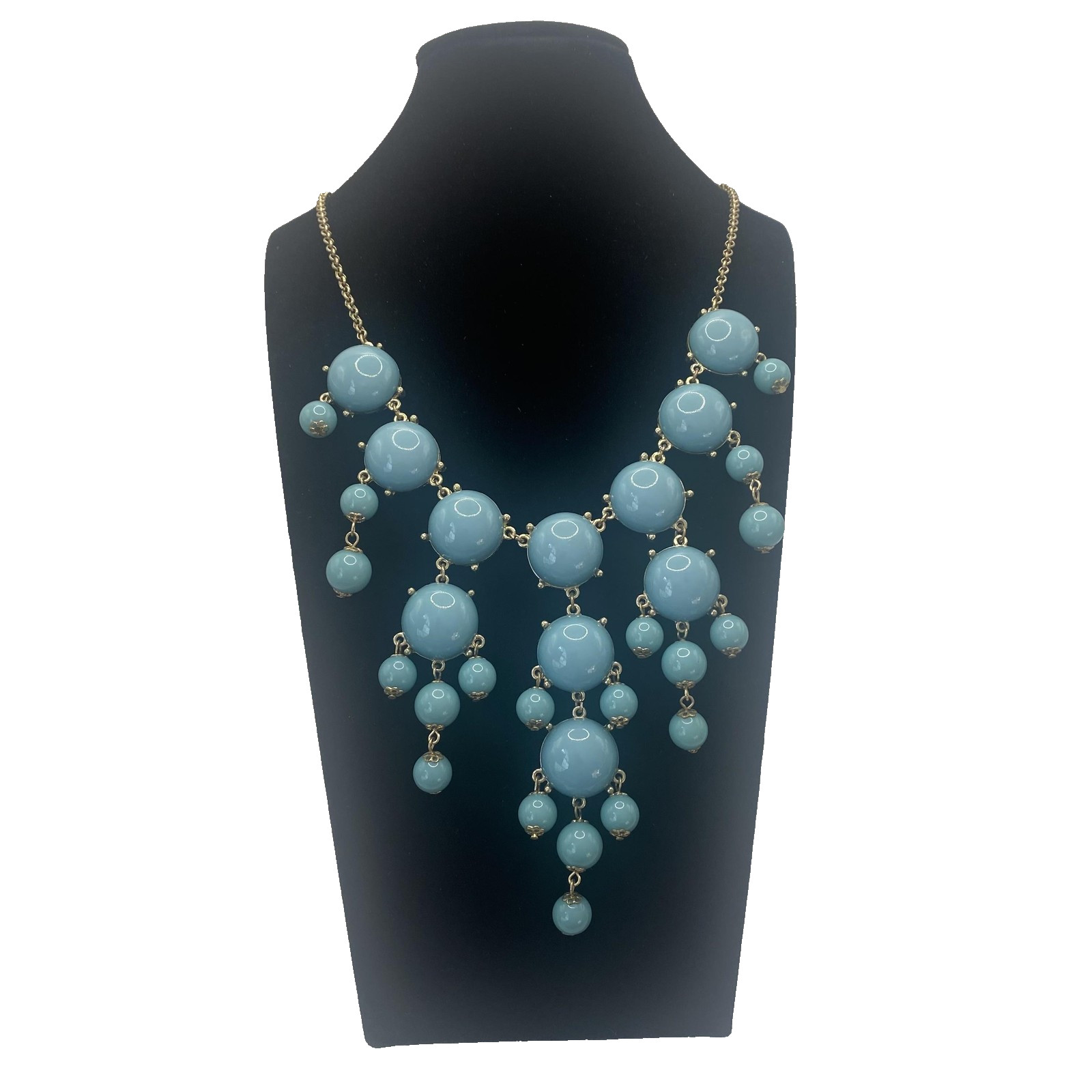 Blue Beaded Bib Statement Necklace Gold Tone Womens 28 In Fashion Jewelry