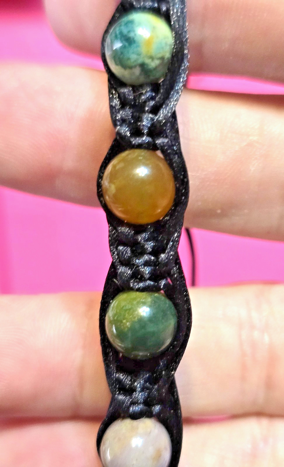 Macrame and Ocean Jasper Gemstone Bead Adjustible Bracelet