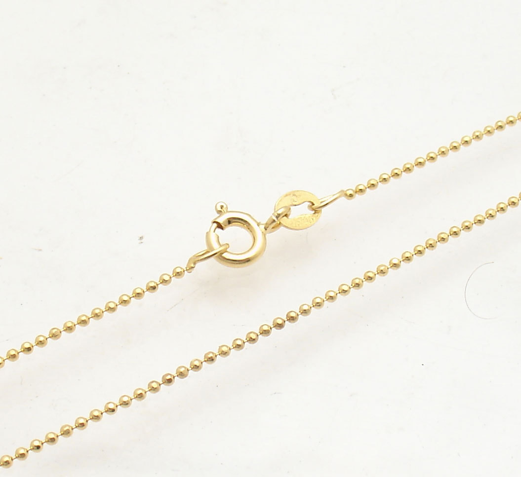 1mm Technibond Solid Bead Ball Chain Necklace 14K Yellow Gold Plated Silver 925