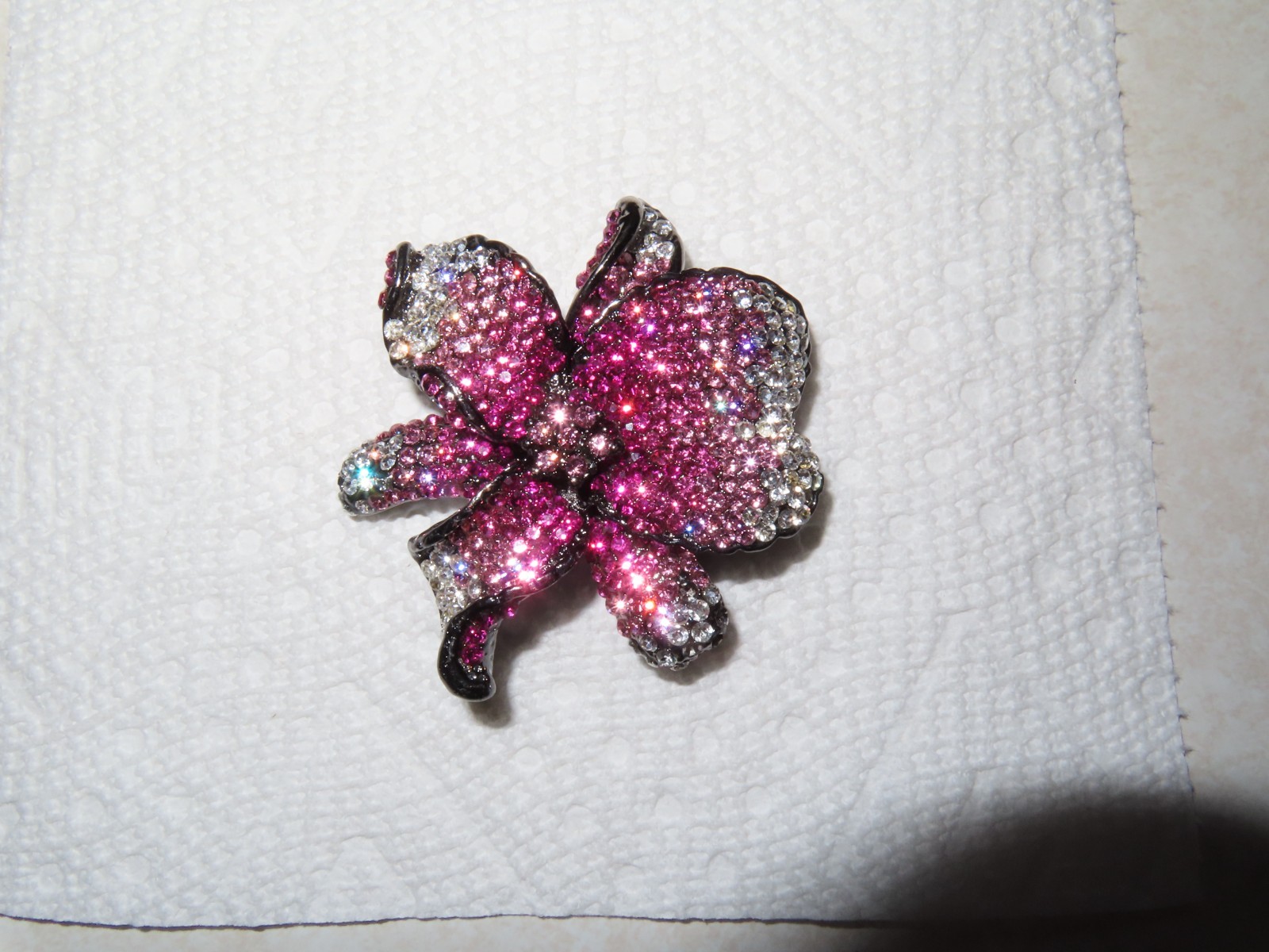 Striking Orchid Brooch Ombre Shades of Pink and Clear Rhinestones
