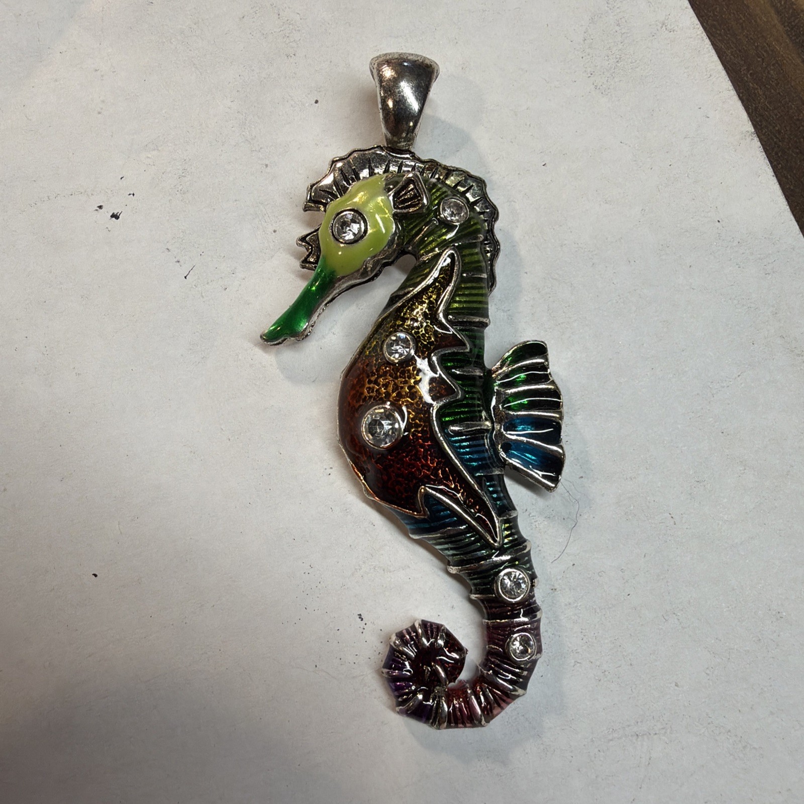 Sea Horse Necklace Enamel Crystal Pendant Seahorse Beach Jewelry 0248