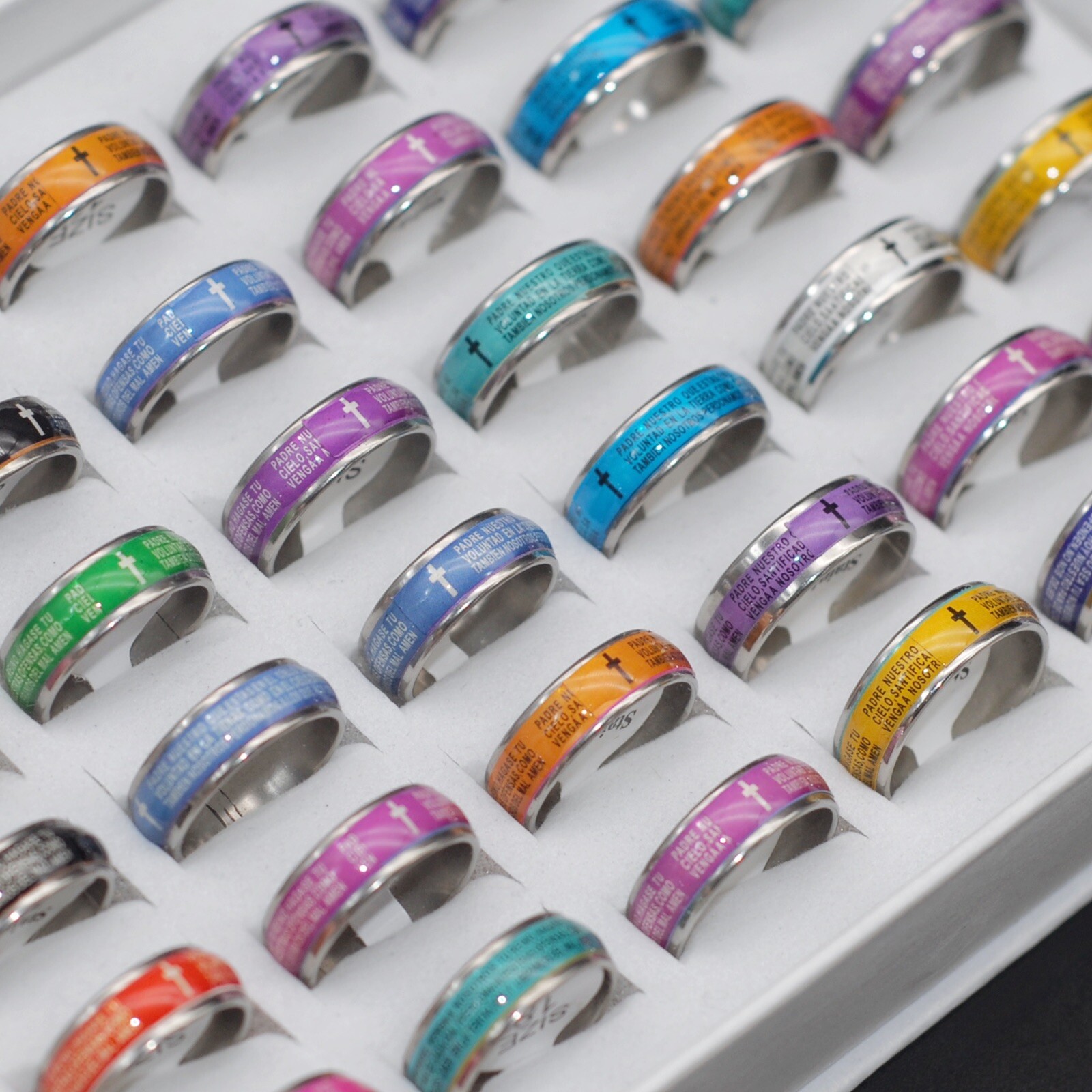 Bulk Lots 35 Colorful Jesus Cross Prayer Rings Mix Religious Accessories Jewelry
