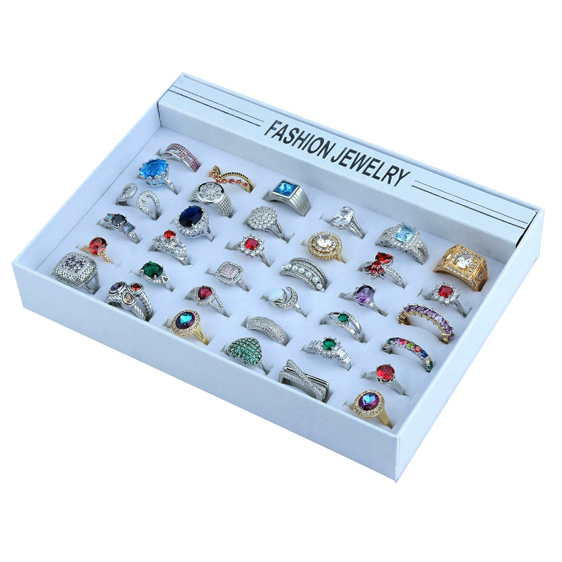 20-100x Wholesale Colored Zircon Rings Bulk Rings Jewelry Mixed Sizes