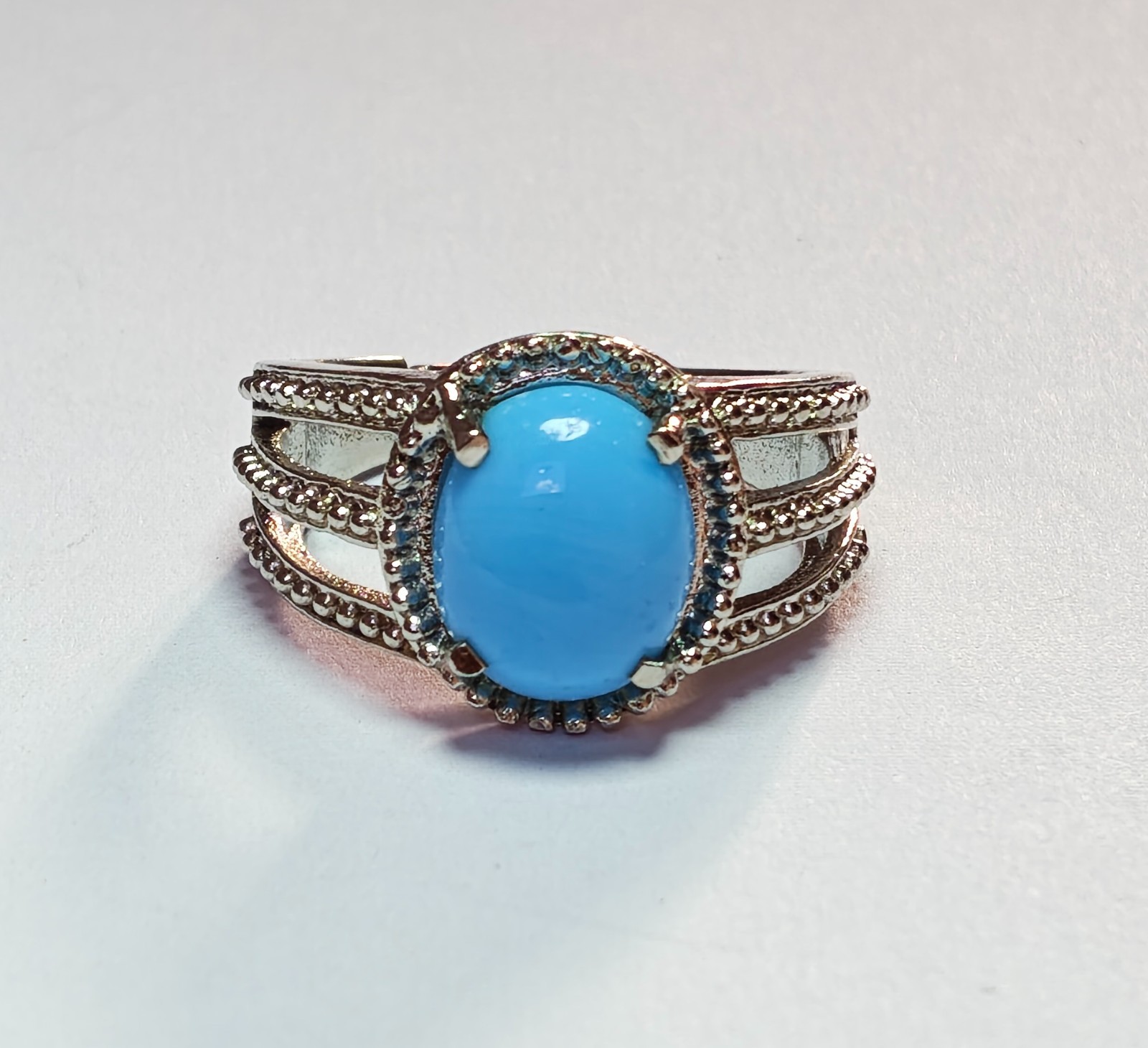 Oval Turquoise (Firoza) Adjustable Silver Ring Finish – Faceted Ring for Unisex