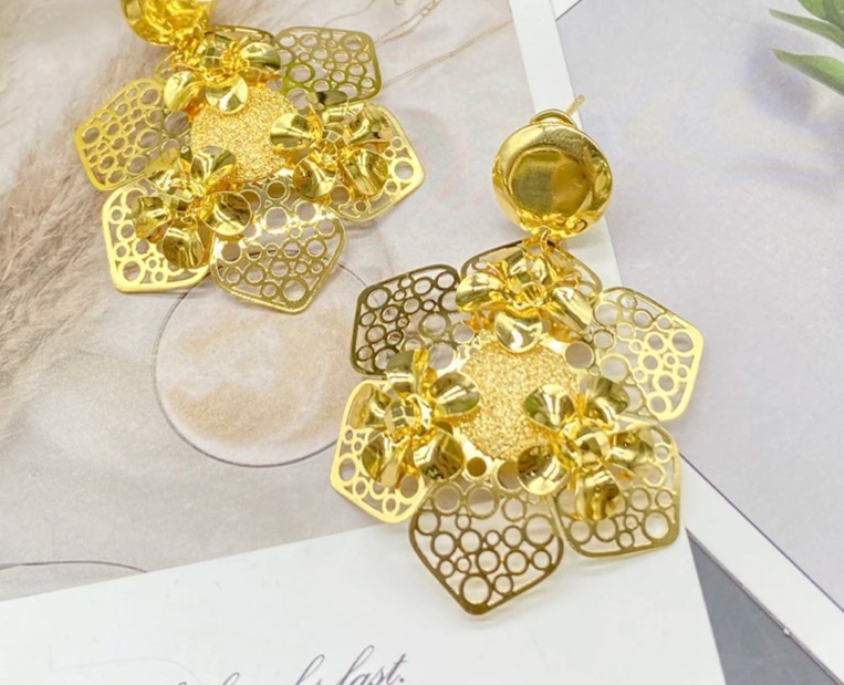 45cm African Dubai 18K Gold Plated Flowers Wedding Earrings Pendant Necklace Set