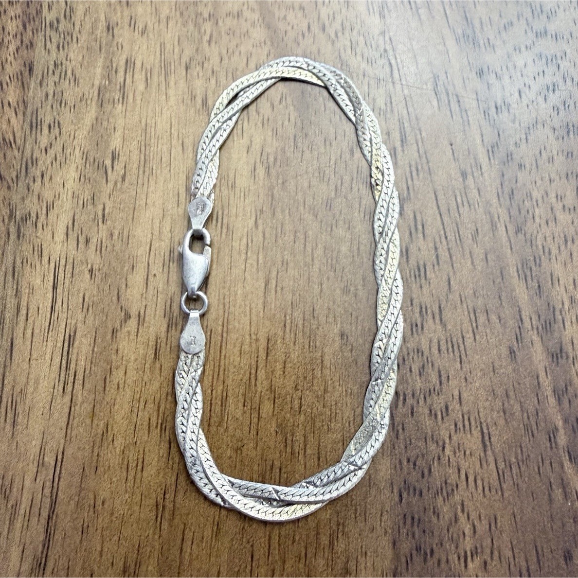 Sterling Silver herringbone 7” braided 3 strand design made in Italy