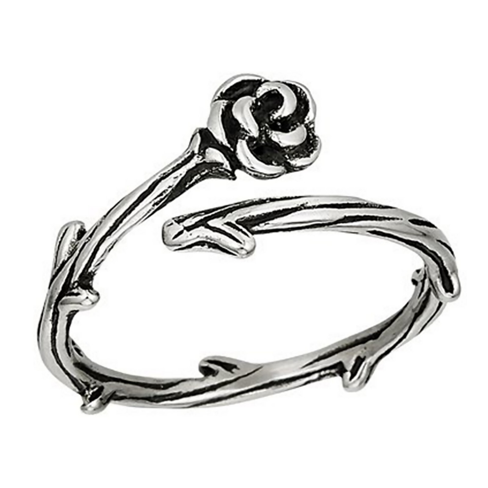 Rose Thorns Ring Silver Stainless Steel Womens Love Passion Flower Garden Band