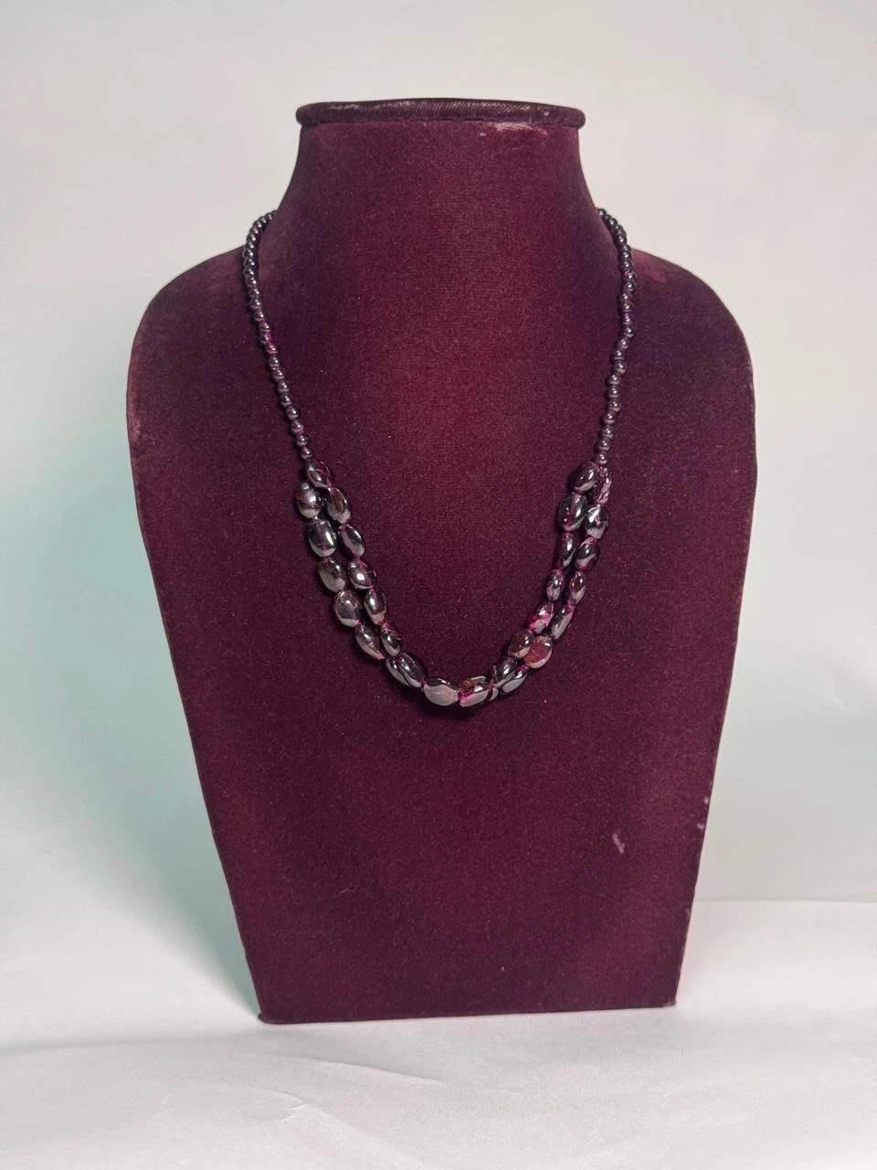 Handmade Maroon Garnet Beaded Necklace Statement Gemstone Jewelry