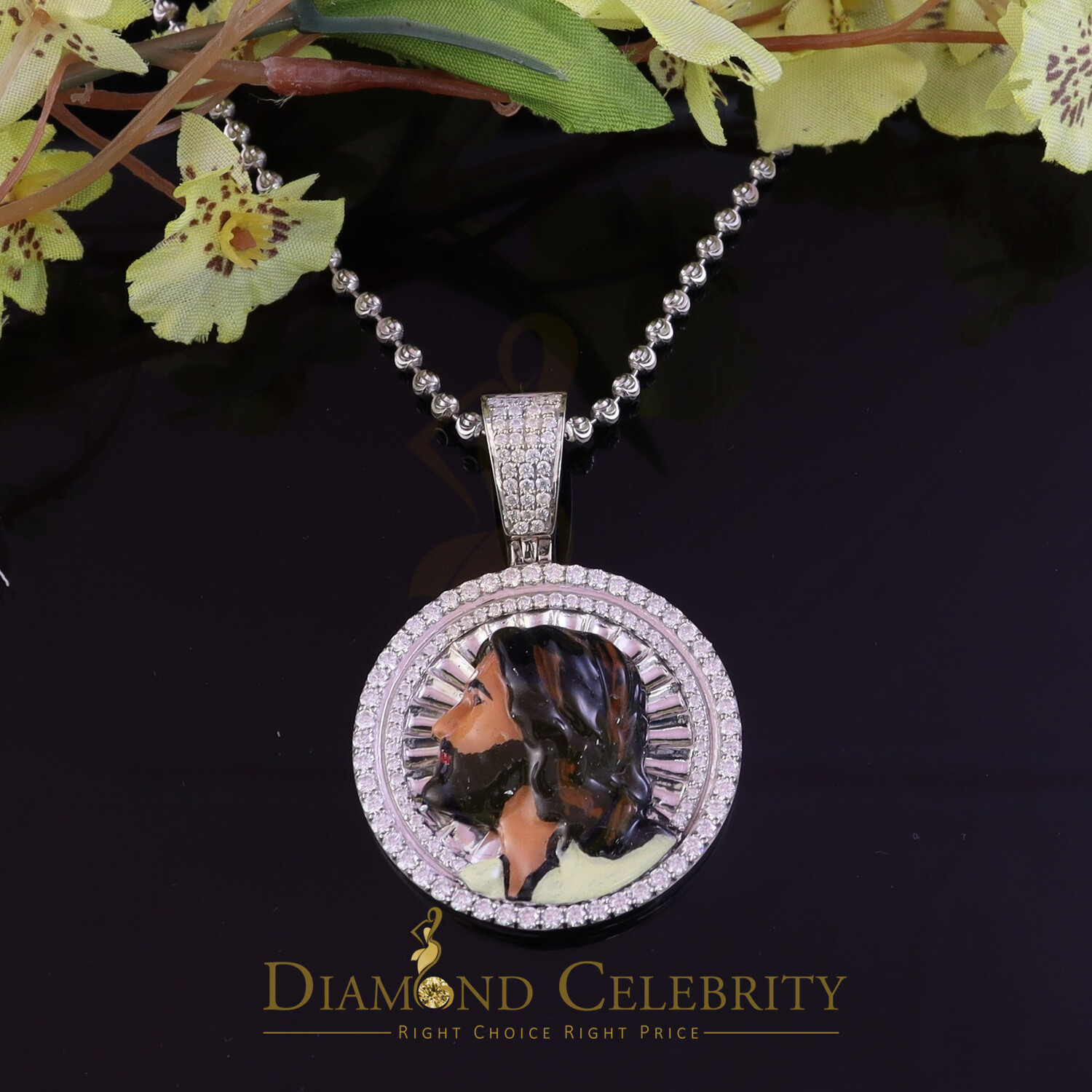 1.50 inch 925 Silver Enamel JESUS White Pendant 3.00ct Moissanite for He/She