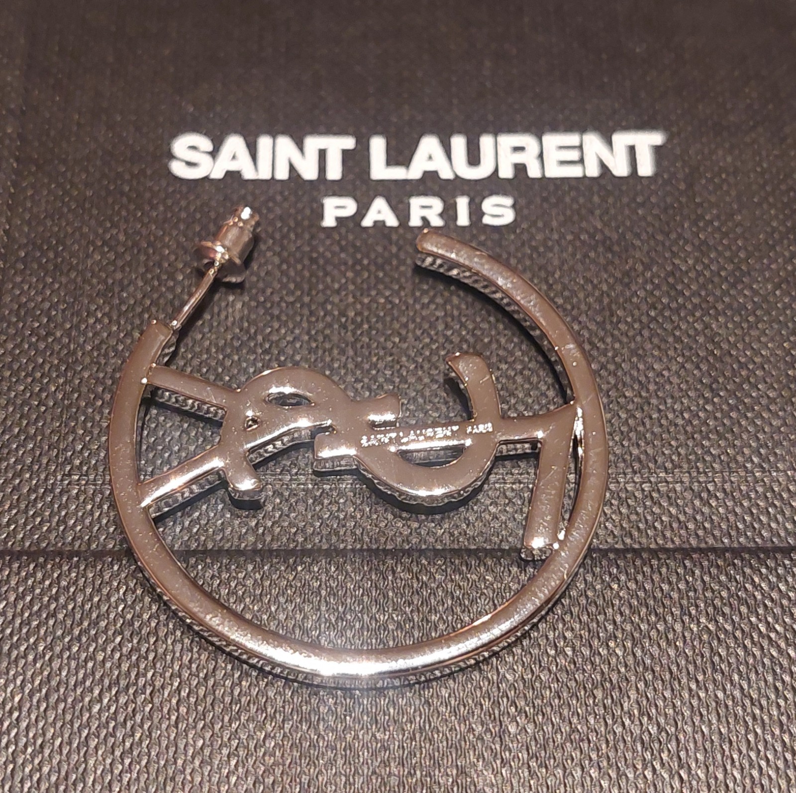 YVES SAINT LAURENT CRYSTAL HOOP EARRINGS – Box & Ribbon Included