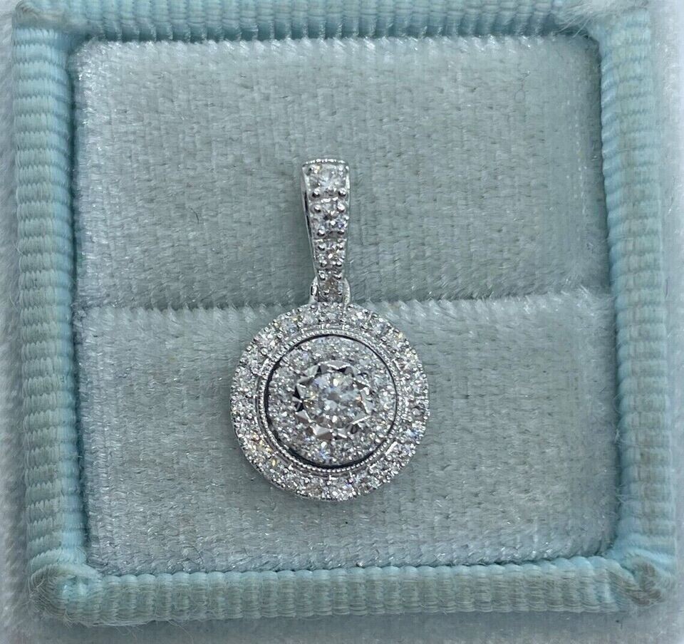1.20Ct Round Cut Simulated Diamond Halo Charm Pendant In 14K White Gold Plated