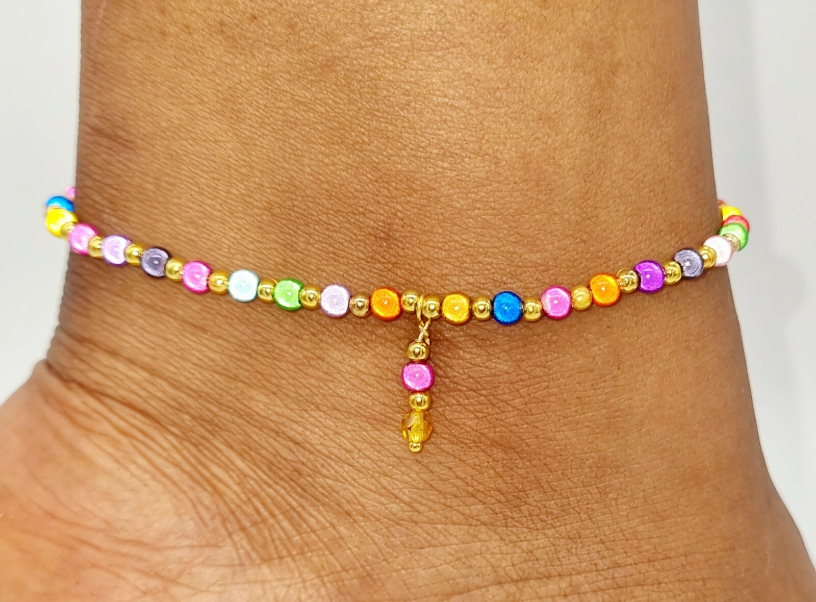 Elastic Glass Bead ankle bracelet foot anklet with miracle bead charm 25cm