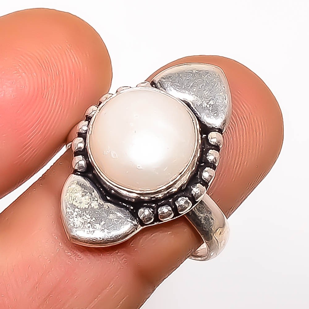 Natural Pearl Gemstone 925 Silver Plated Ring s.9 TR7508-1175