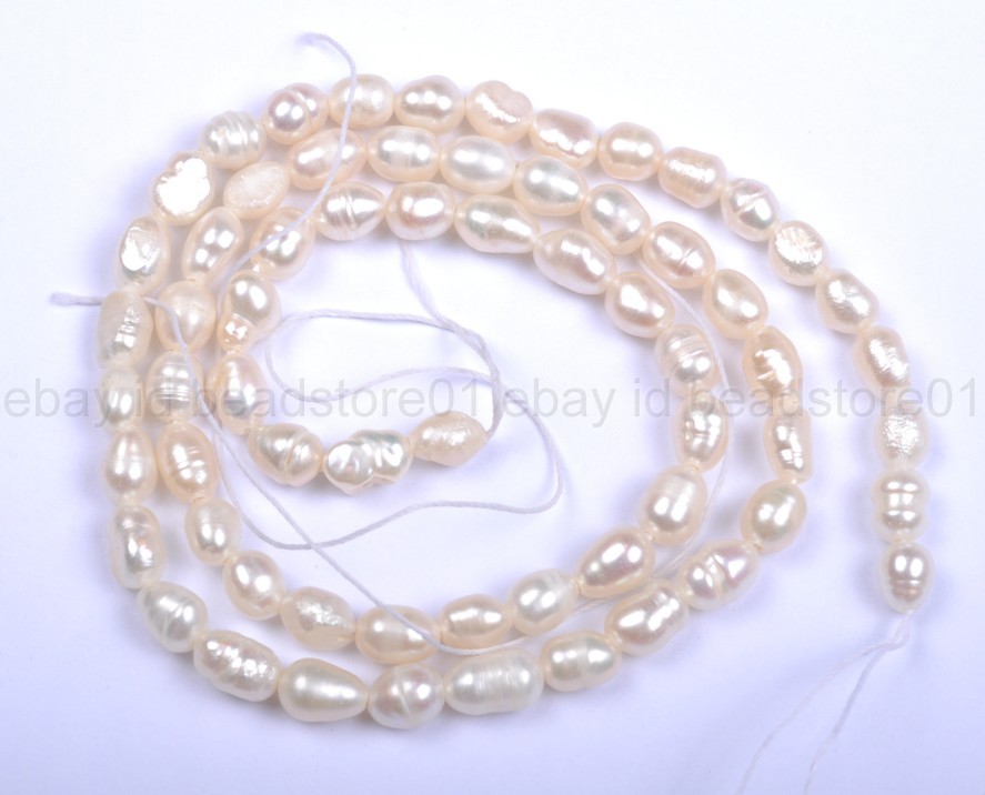 15″ Natural Freshwater White Pearl Oval Rice Beads 4MM 6MM 8MM 10MM 12MM