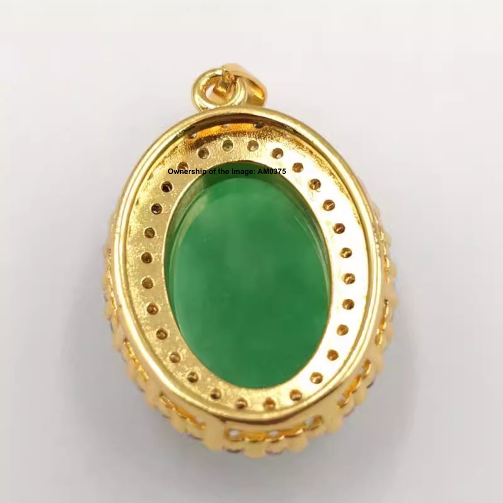 New Yellow Alloy Heating Jade Pendant Zircon and Green Oval Jade Pendant 32mm H