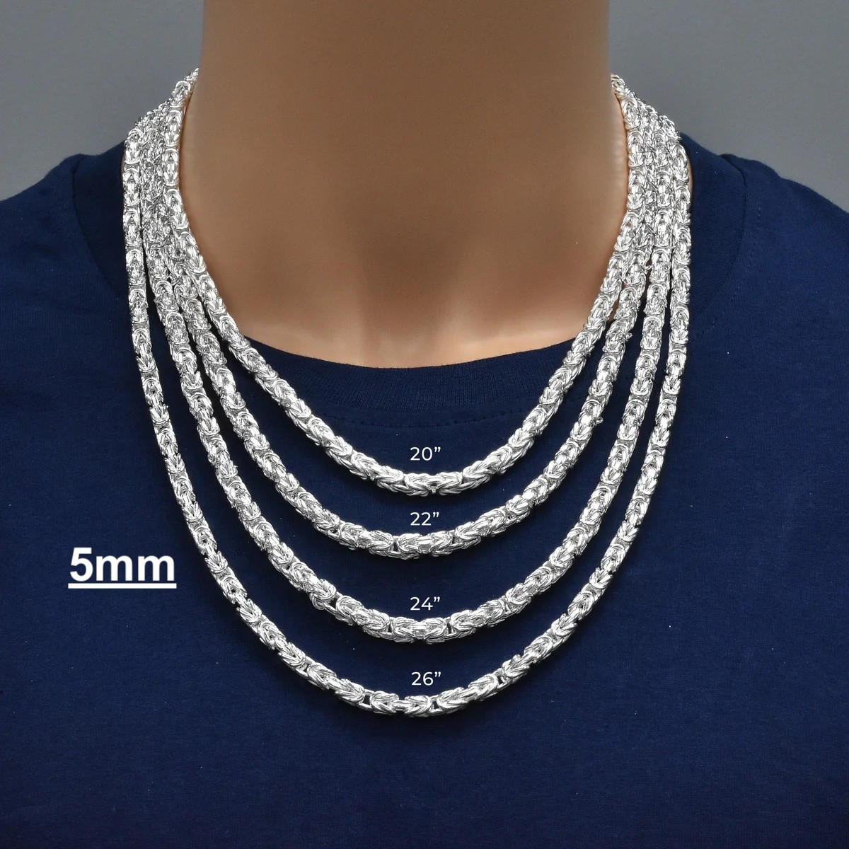Solid 925 Sterling Silver Men’s King Byzantine Round Chain Necklace! All Sizes