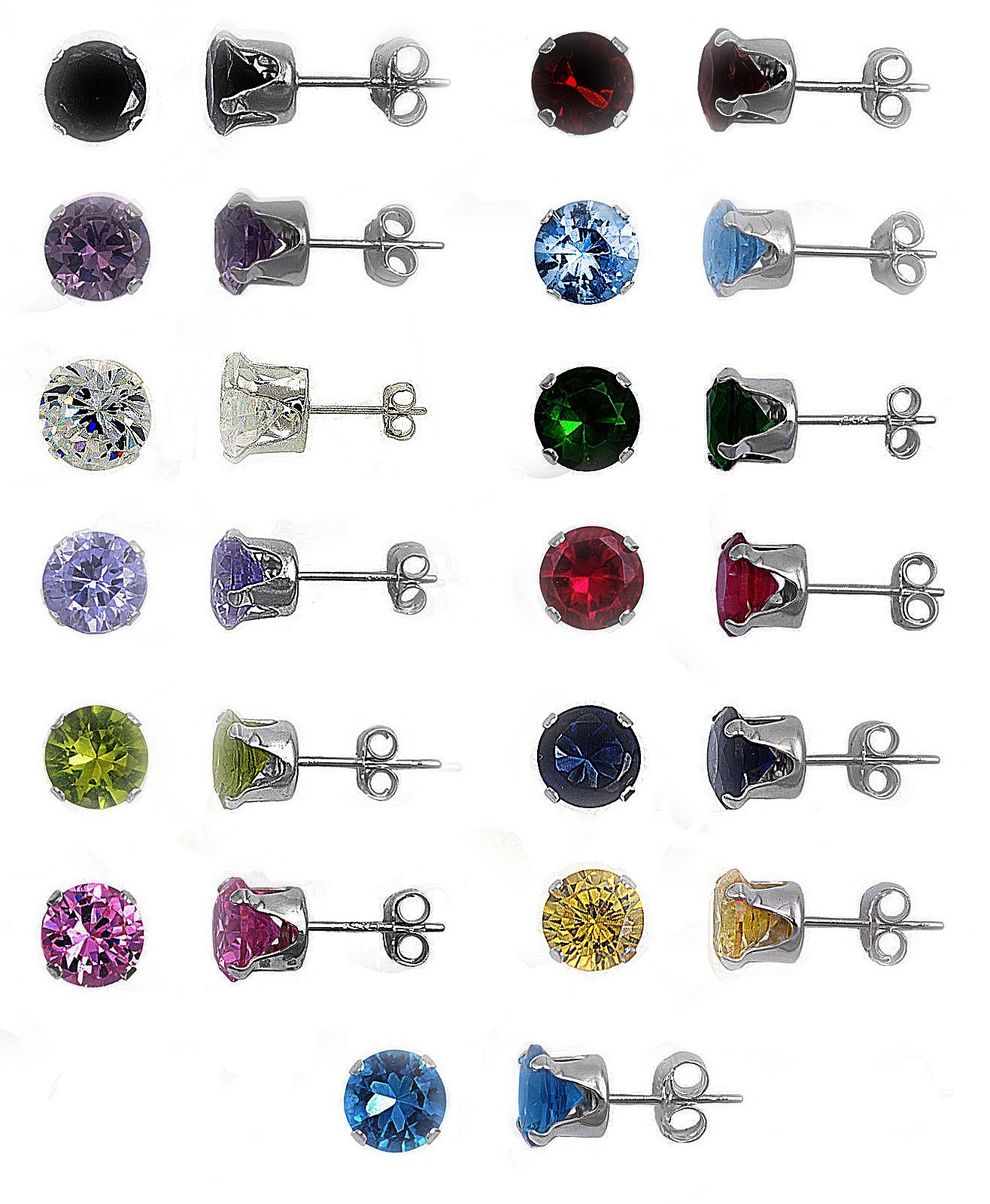 Any Color 925 Sterling Silver Birthstone Round CZ Stud Earrings Kids, Lady, Man