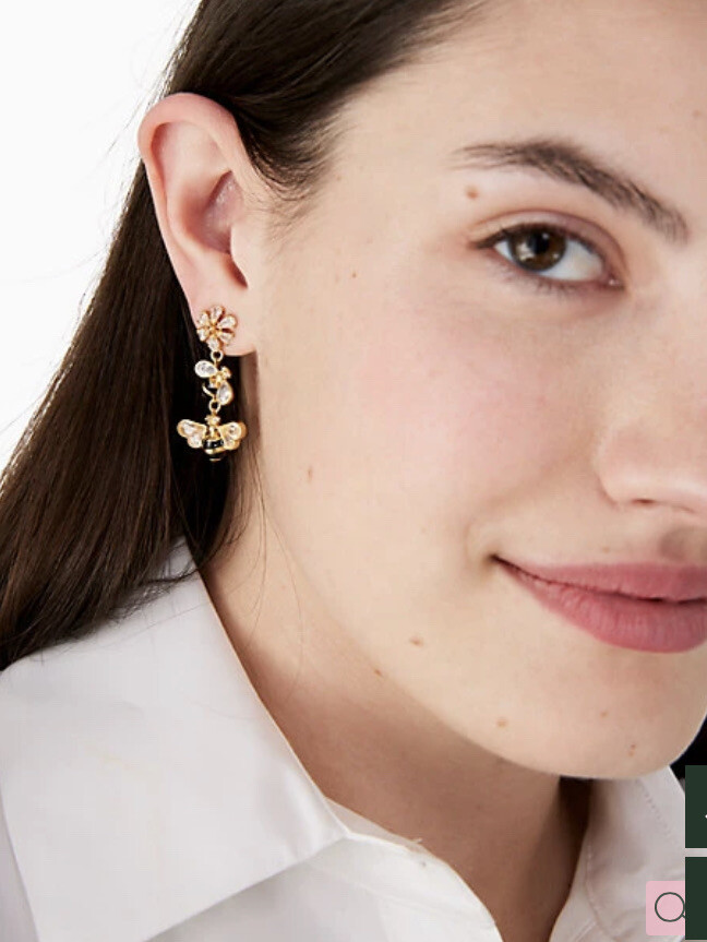 Kate Spade all abuzz 12-K Gold Plated Glass Stone Enamel bee linear Earrings