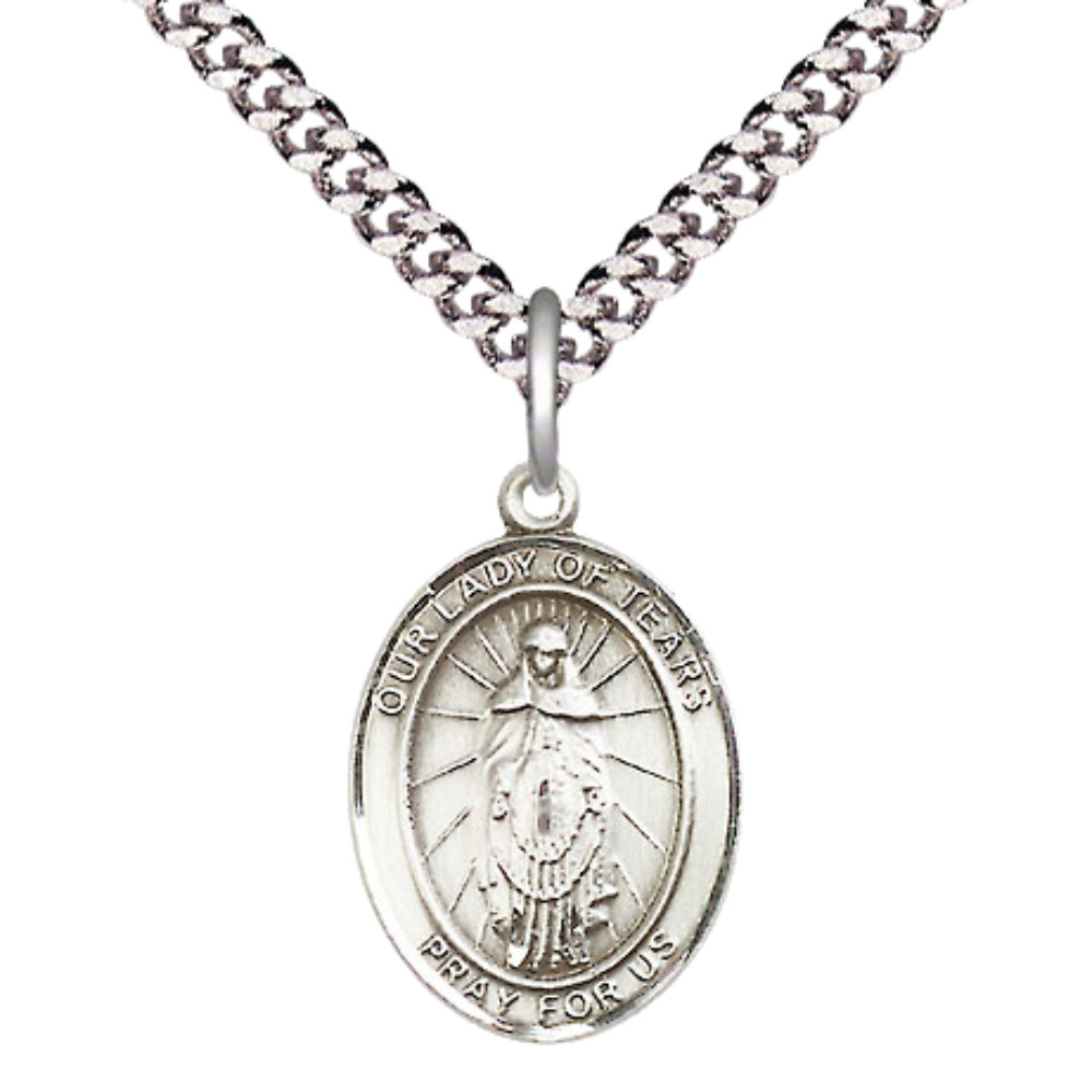 Sterling Silver Our Lady of Tears Medal Pendant 24″ Endless Chain Necklace