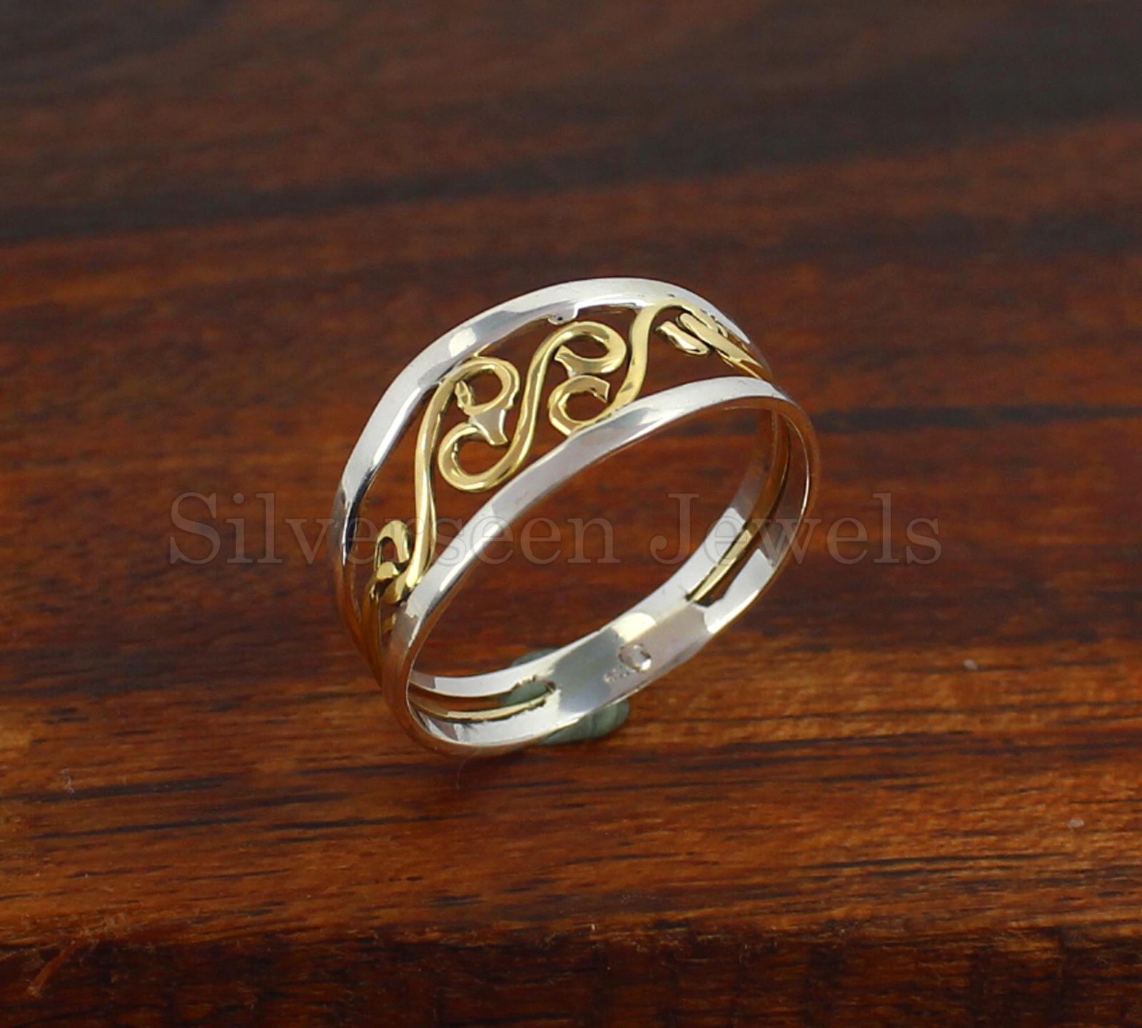 Filigree Ring gold & Silver Polished Tone On Silver Bright Day Hippiness Rings