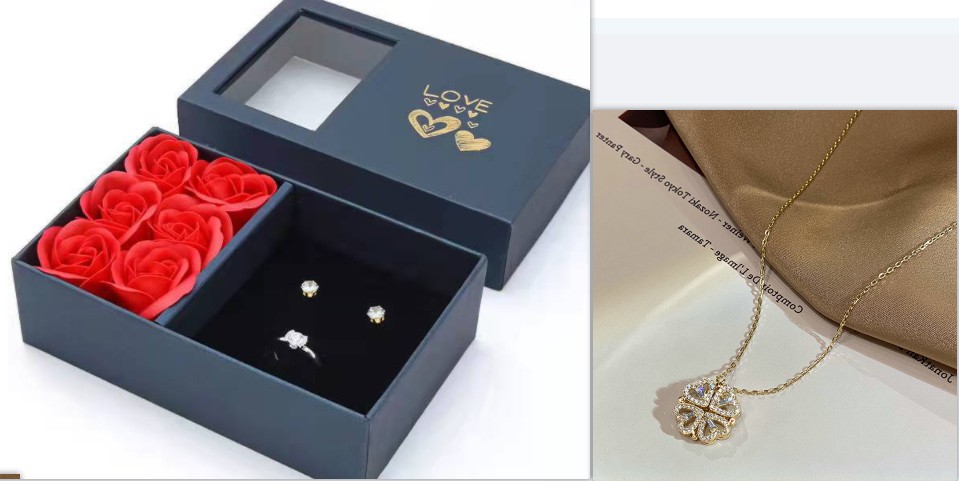 Magnetic Heart Clover Pendant Necklace Retro Love Four Leaf Jewelry for Women