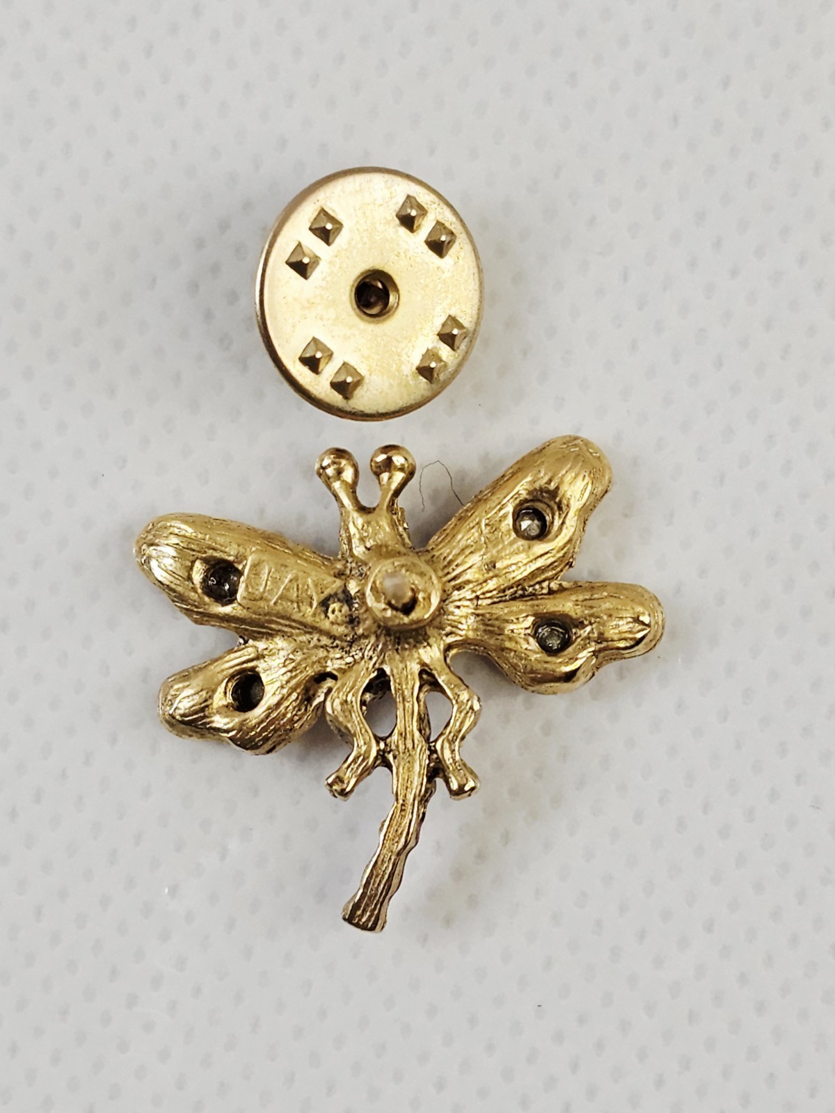 Jay Strongwater Small Dragonfly Pin Swarovski Crystals Enamel Gold Toned Metal