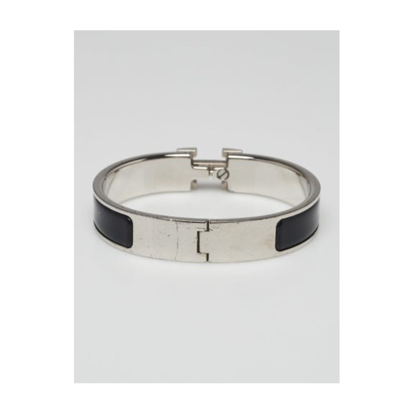 Hermes Black Enamel Palladium Plated Clic-H Narrow PM Bracelet