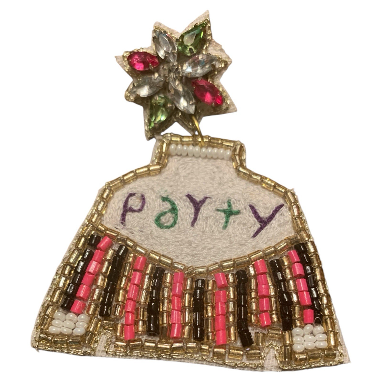 Mardi Gras Beaded Sweater Earrings Pink Green Gold Star Stud Dangle Festive NEW