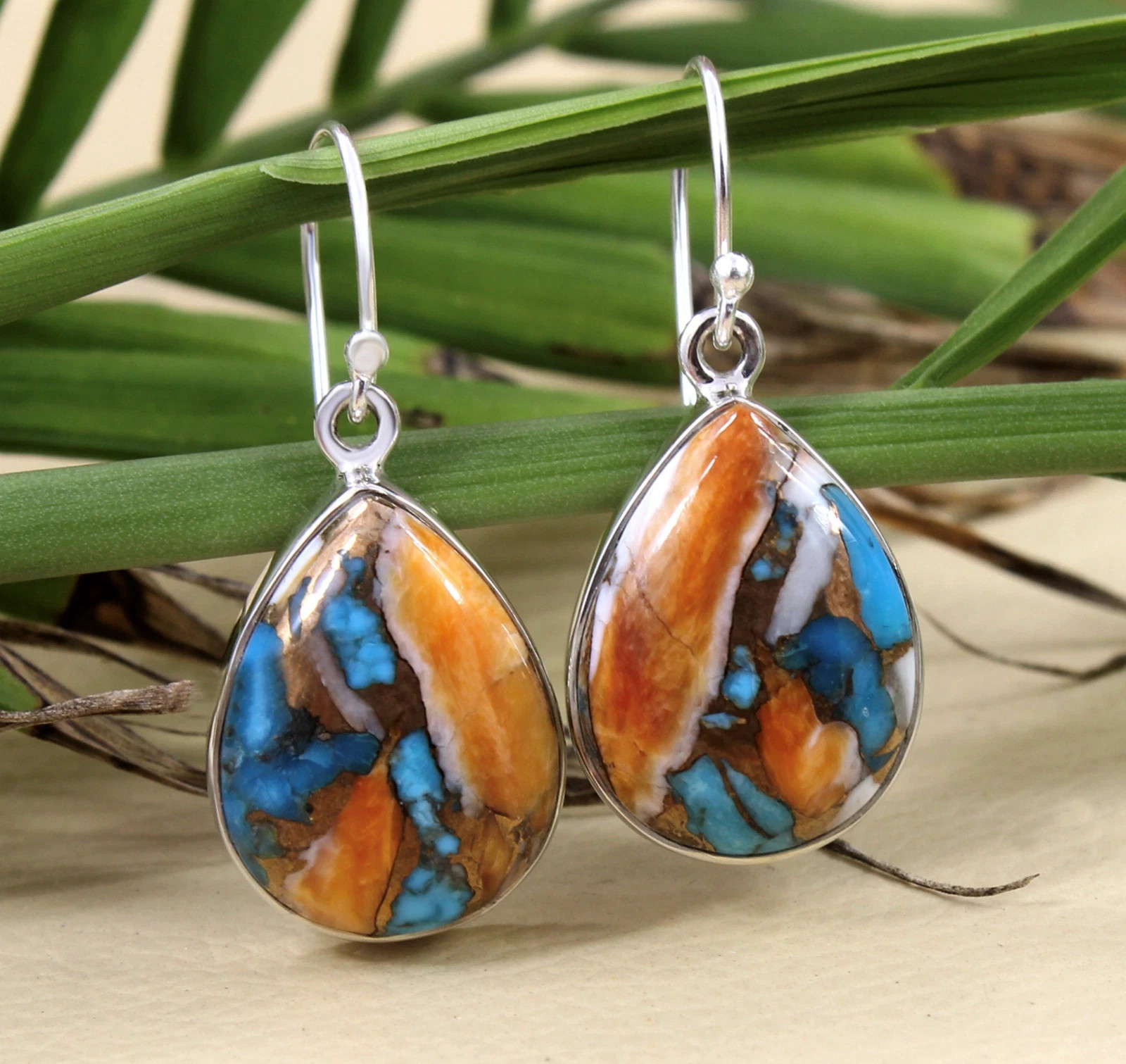 Oyster Copper Turquoise Gemstone Earrings 925 Sterling Silver Lovely Earring RK*